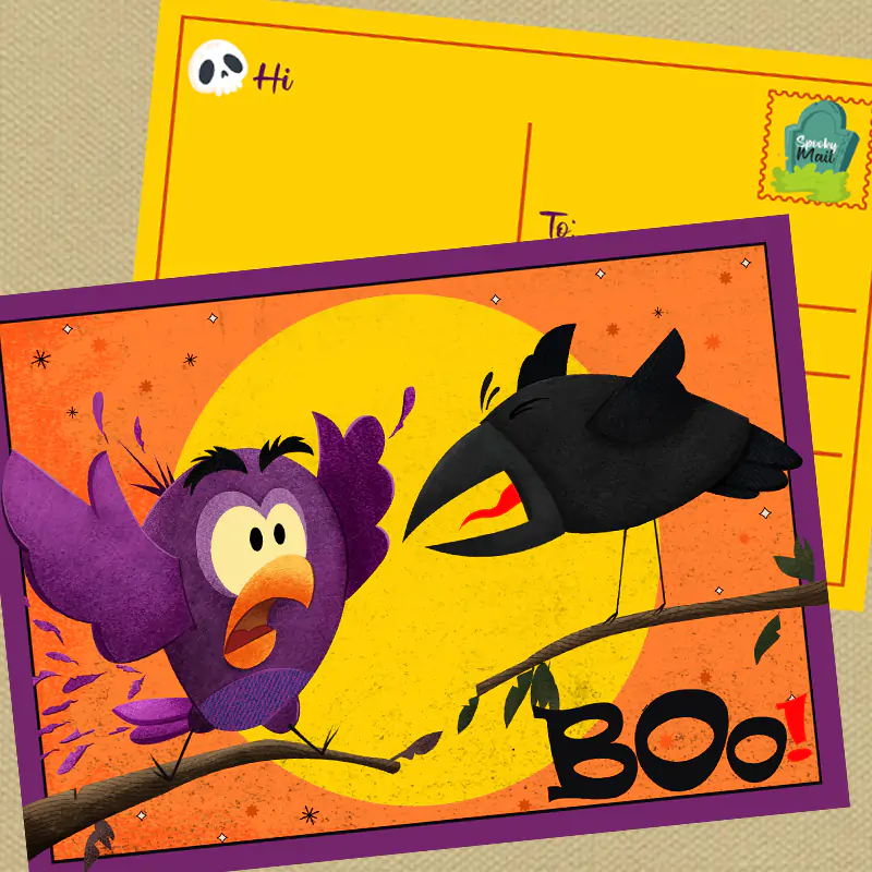 Hoot & Caw Halloween Post card