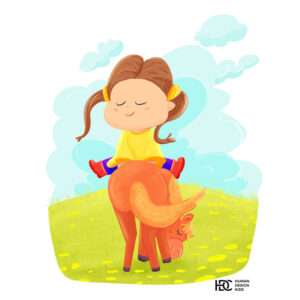 little girl sittin on horse back in the meadows cute cartoon art