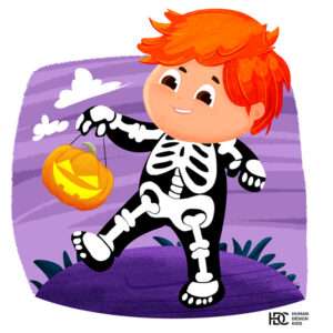 Boy holding JACK- O -LANTERN Halloween cartoon drawing