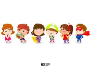 Cartoon Children in different costumes depicting various professions