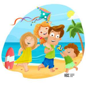 Family Spending Time Playing On Beach And In Water