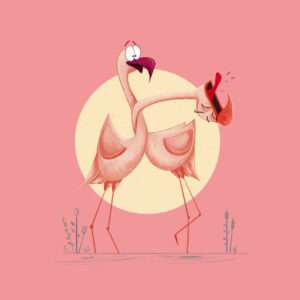 Two Flamingo dancing