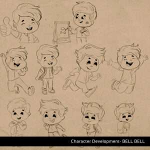 Little school Boy Visual Development sheet showing how excited he is to go to school