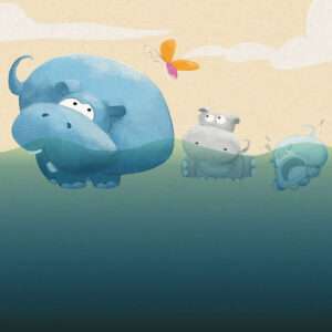 Cute Hippopotamus enjoying swimming with family