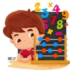 Cratoon little boy playing with Abacus