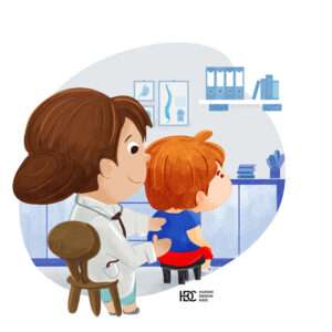 little kid at doctor routine checkup medical poster
