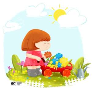 Little girl Child Mowing lawn