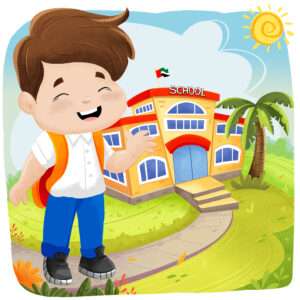 Boy going to school Cartoon Illustration, Childrens picture book