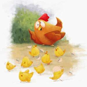 Illustration of Mother hen and Chicks