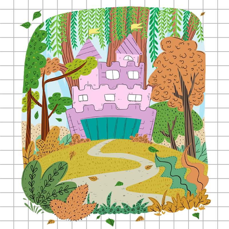 An illustrated poster with hand drawn elements for nursery room wall art theme is "castle" perfect for kids room