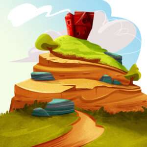 Fantastic Landscape Showing Pathway To The House On A Hill , Digital Art Style, Illustration